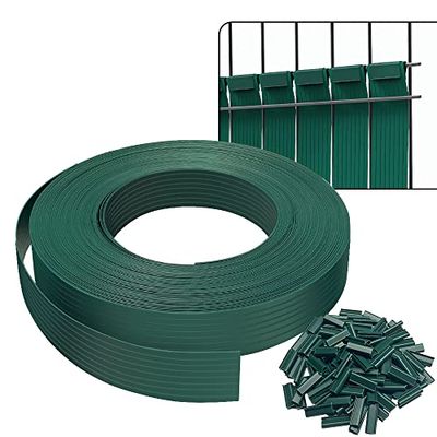 VOUNOT® Kit de lamelles Occultantes PVC 75m x 4.7cm 150 Clips Brise Vue de Qualité Bandes de Protection pour Panneau Grillagé Clôtures Rigides Vert