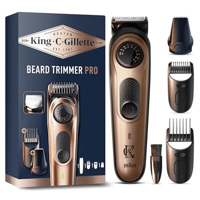 King C. Gillette Regolabarba Uomo PRO, Rasoio Elettrico Barba Con Selettore Di Precisione, 40 Impostazioni Di Lunghezza, Lame In Metallo Di Lunga Durata, Testina Di Precisione E 2 Pettini Lavabili