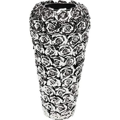 Kare Design Vase Rose Multi, Argent, Faïence, Motif de Roses, Vase Fleur, Vase Decoratif fait à la Main, Deco Intérieur, Décoration Chambre, Salon, Couloir, Cadeau, 37x18x18 cm