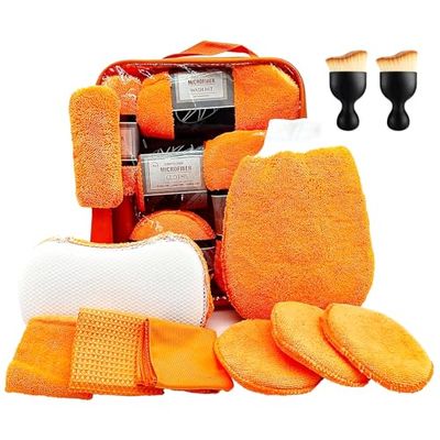 Kit de nettoyage de voiture, 11 pièces, kit de lavage de voiture, avec brosse pour pneus, chiffons de nettoyage multi-usages, tampon de polissage et éponge, brosse douce pour intérieur de voiture