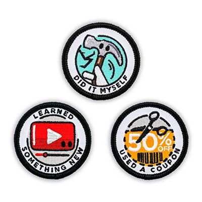 Winks for Days Adult Merit Badge geborduurde opstrijkbare patches (Prestaties - Set 2) - Inclusief drie (3) 2-inch patches: iets nieuws geleerd, zelf gedaan en een coupon gebruikt