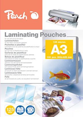 Peach Folie do laminowania A3-125 mic - 100 torebek - błyszczące - jakość premium dla najlepszych rezultatów laminowania - kompatybilne z urządzeniami wszystkich markowych producentów - PP525-01