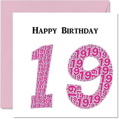Leuke 19e verjaardagskaarten voor vrouw - Shapecloud - Happy Birthday-kaart voor zoon dochter broer zus kleinzoon kleindochter nichtje neef neef, 145 mm x 145 mm wenskaarten, leuke verjaardagskaart