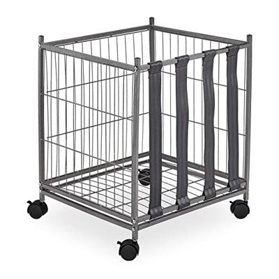 Relaxdays ballenkar, 4 wielen, HxBxD: 60 x 50 x 45 cm, ballenmand voor voetbal, basketbal, volleybal, metaal, grijs