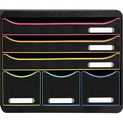 Exacompta - Ref. 306714D - STORE-BOX - Box met 6 laden, 3 laden voor A4+ documenten en 3 dunne hoge laden - Buitenafmetingen: diepte 27 x breedte 35,5 x hoogte 27,1 cm - zwart/glanzend zwart