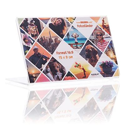 Photo Stand (Picture Frame) in Photo Format 15 x 9 cm Photo Stand as Crystal Clear Picture Stand, Photo Frame, Frameless Picture Holder as Stand Made of Plexiglas for Your Favourite Photos and