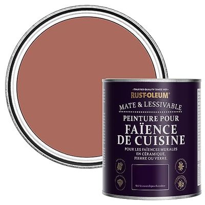 Rust-Oleum Peinture Rouge Résistante à l'eau pour Faïence de Cuisine, Finition Mate - Saumon 750ml