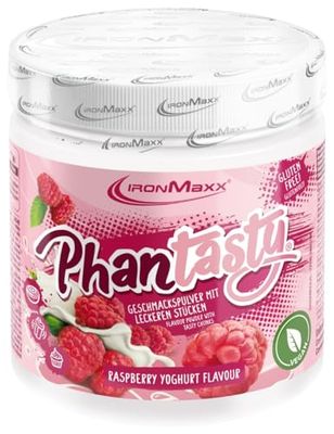IronMaxx Phantasty - Yogur de frambuesa Lata de 250 g | Sabor vegano en polvo con trozos de auténtica fruta o frutos secos | Perfecto sustituto del azúcar