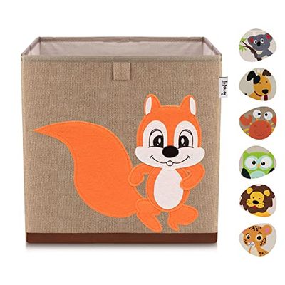 LIFENEY Storage Box with Squirrel Motif, Toy Box with Animal Motif, Suitable for Cube Shelves, Organiser Box for the Children's Room, Storage Basket Children