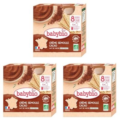 Babybio Gourde Crème Semoule Cacao 8+ Mois 340 g (Lot de 3)