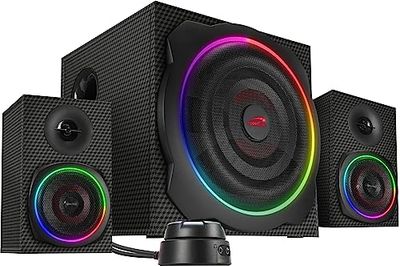 Speedlink GRAVITY CARBON RGB - 2.1 Système de Haut-Parleurs 2.1 avec Subwoofer, Bluetooth et jack 3,5mm AUX, 120 W, RGB Enceinte PC Gamer 2.1 avec Caisson de Basses, noir
