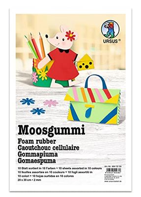 Ursus Confezione da 10 Fogli di Gomma espansa Cellulare, 2 mm, 200 x 300 mm, Assortiti
