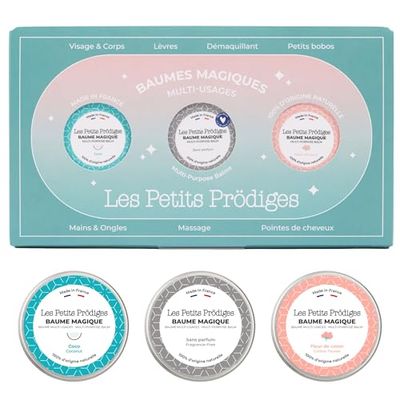 Coffret Cadeau Saint Valentin 3 Baumes magiques 10ml - Soins Nourrissants Corps, Visage, Lèvres et Cheveux - 100% Naturel - Fabriqué en France - Tout Type de Peau - LES PETITS PRODIGES