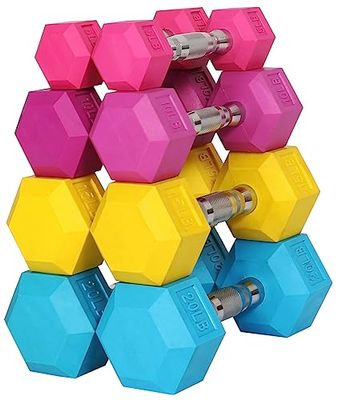 Fitvids Mancuernas hexagonales con revestimiento de goma de colores, el juego incluye pares de 5, 10, 15, 20 libras