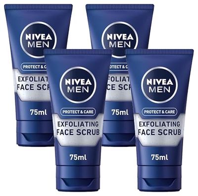 NIVEA MEN Protect & Care Exfoliating Face Scrub (75ml), Invigorating Men's Face Cleanser with Aloe Vera, Face Wash (Pack of 4)