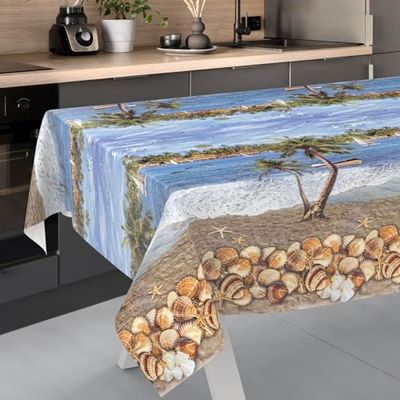 ANRO Tovaglia cerata, lavabile, da giardino, per interni ed esterni, 220 x 140 cm, con bordo tagliato, per vacanze
