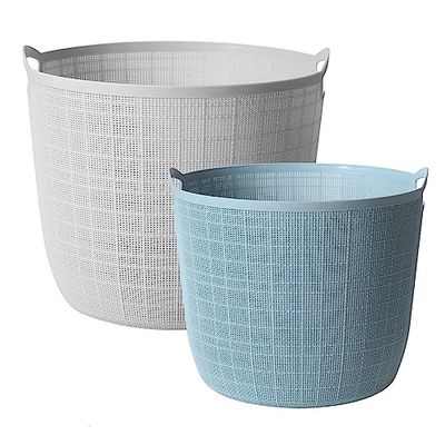 Wasmand, set van 2 wasmanden, plastic wasbakken, mand met gemakkelijke handgrepen, thuisorganisatie voor wasruimte, slaapkamer, badkamer