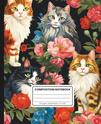 Composition Notebook College Ruled: Vintage Cats Pattern: Aesthetic Notebook for Students, Office, or Journaling | Soft Matte Cover