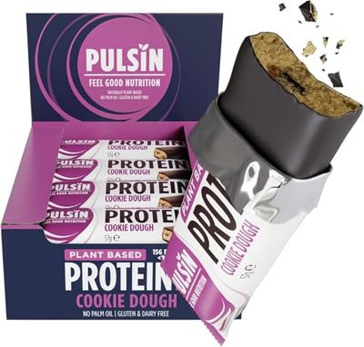 Pulsin - Cookie Dough Vegan Protein Bars - 12 x 57g - 14.8g Protein, 13.9g Fibre, 227 Kcal Per Serving - Gluten Free, Palm Oil Free & Dairy Free Snack Bar