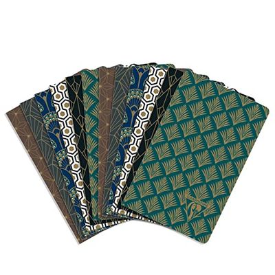 Clairefontaine 192086Cpack - Un paquet de 12 Carnets Cousu fil 48 pages ivoire 7,5x12 cm 90g lignées Collection Neo Déco Automne Hiver, couverture carte pelliculée, finition Or, 6 motifs assortis