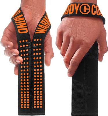WARM BODY COLD MIND V1 Lifting Straps - Getest op 300 KG - voor Olympisch Gewichtheffen, Wrist Straps voor Gym Powerlifting Fitness Deadlift Weightlifting, Wrist Accessoires (Zvart/Oranje)