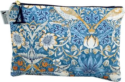 William Morris Strawberry Theif Grande Trousse à Maquillage, Bleu, 25cm x 17cm x 1.5cm, Sac Souple avec Fermeture éclair