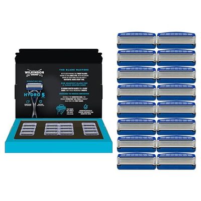 WILKINSON SWORD - Lames de rasoir Hydro 5 pour hommes | Lot de 16 recharges | Gel hydratant et tondeuse de précision (l'emballage peut varier)