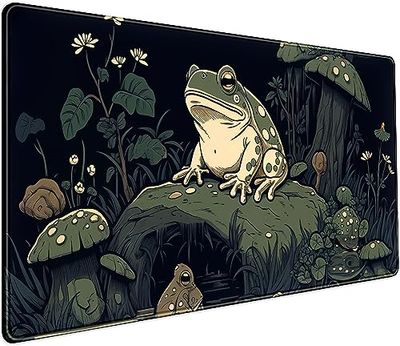 Tappetino da scrivania carino con rana a fungo Kawaii, tappetino per mouse da gioco anime, tappetino per mouse verde scuro foresta grande, tappetino per tastiera e mouse, tappetino da scrivania 80 x
