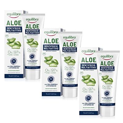 equilibra Igiene Dentale, Aloe Dentifricio Multiattivo, Dentifricio Aloe Vera in Gel Delicato dal Gusto Fresco, Aiuta a Proteggere da Carie, Tartaro e Disturbi Gengivali, 3 Pezzi da 75 ml