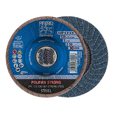 PFERD POLIFAN STRONG, 10 pezzi, 125 mm, Z50, X-LOCK (22,23 mm), SGP Steel 67788128 – per la massima rimozione e minore consumo di dischi