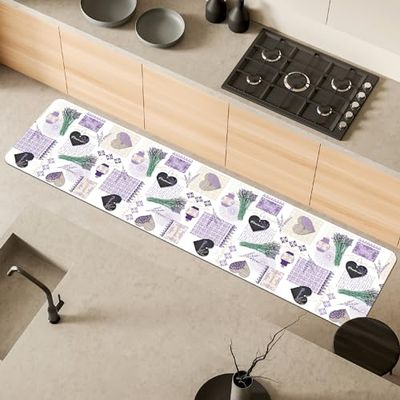 Comart, Alfombra Malaga para Cocina y Pasillo, Alfombra Multiusos, PVC Antideslizante, Impermeable y Absorbente, decoración Lavanda, 55 x 230 cm, Lavable en Lavadora, diseño Moderno, Fabricada en