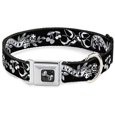 Buckle-Down Seatbelt Gesp Hond Kraag - Lucky Rood, Large, Lucky Black/White