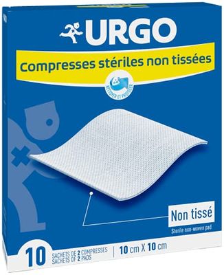 Urgo - Compresses stériles - Non tissées - Boîte de 10 sachets de 2 compresses - 10cm x 10cm