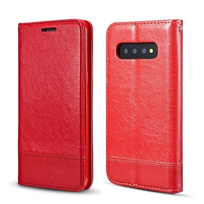 Carcasa de telefono La absorción de Empalme Horizontal de Cuero del tirón for la Galaxia S10e Doble Cara del Caso con el sostenedor y Ranuras for Tarjetas y la Cuerda de Seguridad (Negro)