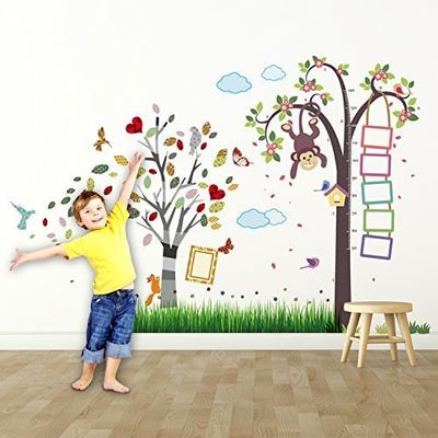 Walplus (TM: Pegatinas para la Pared extraíbles, Medida de Altura con Monos + Marco de Fotos Mariquita Colorida, Vinilo, Multicolor, 7.6 x 63.5 x 3 cm