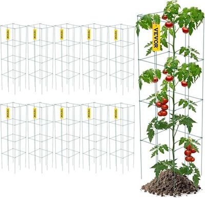 VEVOR Lot de 10 Cages de Support pour tomates - 30 x 30 x 117 cm - en Acier avec revêtement en PVC - pour Grimper Les légumes, Les Plantes, Les Fleurs et Les Fruits