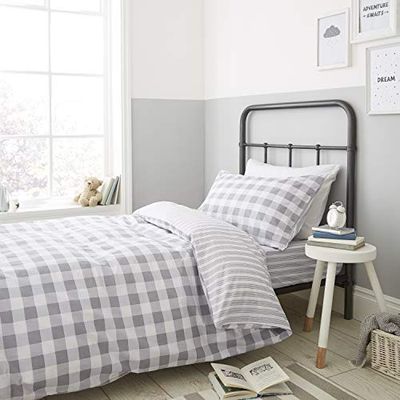 Catherine Lansfield Check and Stripe Grey påslakanset 240x220+65x65 (2)
