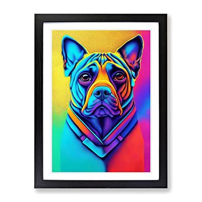 Neon Dog No.4 Framed Print for Living Room Bedroom Home Office Décor, Wall Art Picture Ready to Hang, Black A4 Frame (34 x 25 cm)