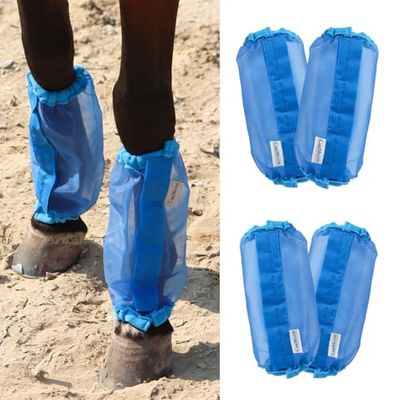CareMaster Leggings de Caballo de tamaño Universal, de Malla Fina, Botas de Mosca para Caballos Que reducen enormemente el pisoteo, Transpirables, Botas de Caballo (Juego de 4), Color Azul