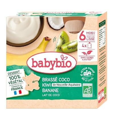 Babybio Brassés Végétaux Gourdes Brassé Lait de Coco Kiwi Banane, 4 x 85g