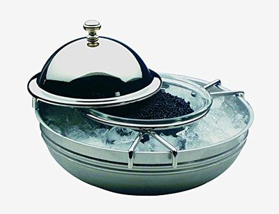 APS Caviar cooler, 4-delad, kaviar kylare, kaviar, kaviar skål, buffé kylare Ø 18 cm, höjd: 12 cm, 18/8 polerat rostfritt stål, glasskål Ø 10 cm