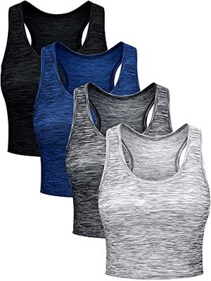 BOAO 4 Pieces Basic Crop Tank Tops Sleeveless Racerback Crop Top for Women, Black, Blue, Brown, White, M