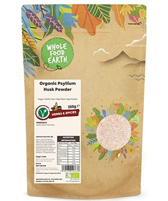 Wholefood Earth Organic Psyllium Husk Powder - 250g - High Fibre - High Protein - Certified Organic