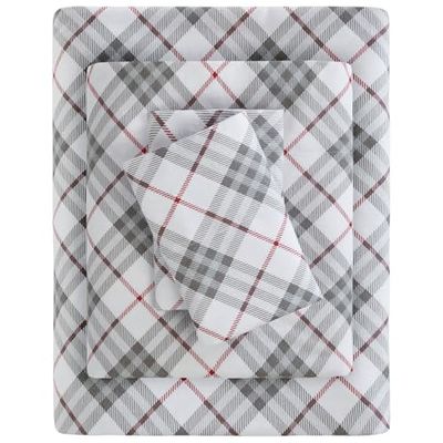 Sleep Philosophy True North - Juego de sábanas de Franela 100% algodón, ultrasuaves, acogedoras para Clima frío, Estampado de Animales, Estrellas, 4 Piezas, tamaño California King, Rojo a Cuadros
