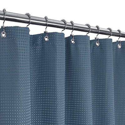 Barossa Design Waffle Shower Curtain for Luxury Hotel Spa - Heavy Duty Fabric 230 GSM No Blow - Waterproof Machine Washable - Moonlight Blue, 71" x 72"