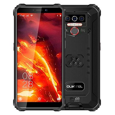 4G Teléfono Móvil Resistente OUKITEL WP5 Pro, Batería de 8000 mAh, Android 10 Smartphone Impermeable IP68, 4 Luces de Flash LED, Helio A25 4GB + 64GB, 13MP + 2MP + 2MP, Reconocimiento Facial Negro