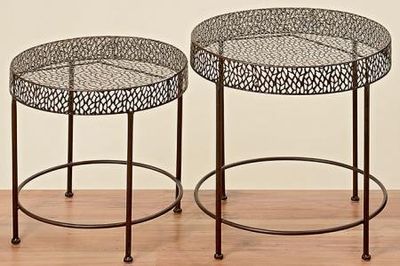 DONREGALOWEB Set 2 Mesi ausiliari Ferro Traforato Marrone e Nero 51 e 44 cm