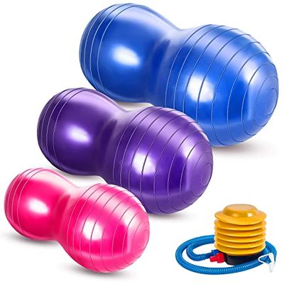 Jexine Juego de pelotas de ejercicio de maní antiexplosión de 3 piezas, pelota de equilibrio de yoga para gimnasio en casa, embarazo, parto y terapia física, incluye 1 bomba, 3 opciones de tamaño