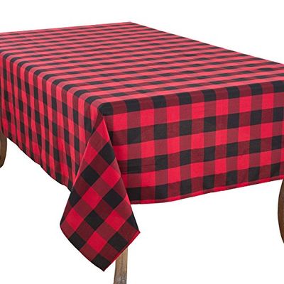 SARO LIFESTYLE 5026.R7090B Collection Cotton Blend Buffalo Plaid Tablecloth, 70 x 90 Inches, Red