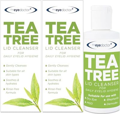 The Eye Doctor Tea Tree Lid Cleanser Twin Pack - 2X 100ml – Daily Hygiene Remove Debris & Make-up Eyelid Eyelashes – Suitable for Sensitive Eyes – Tea Tree Oil Argan Oil Coconut Oil & Micellar Water